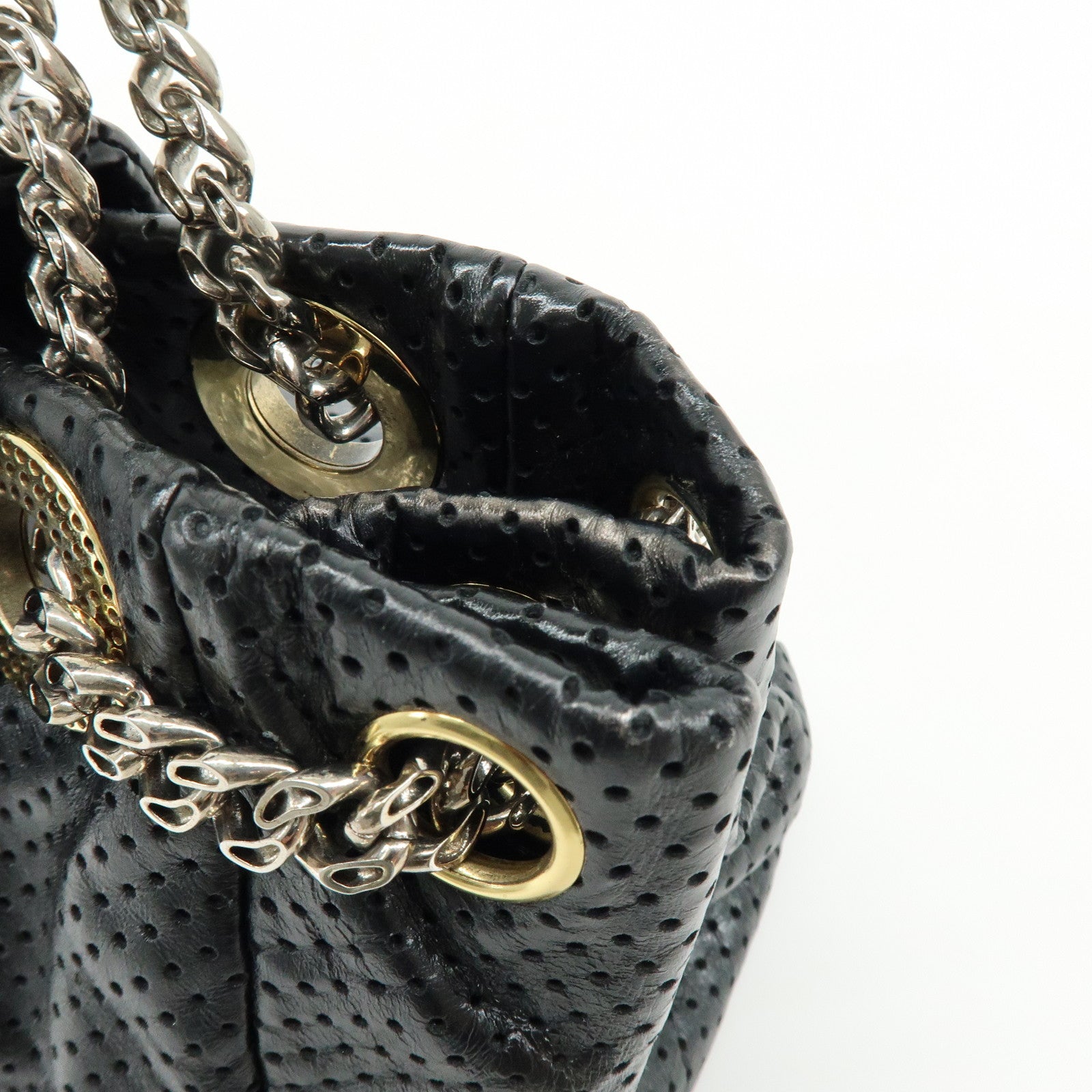 CHANEL 2.55 Punching Calf Leather Chain Shoulder Bag Black