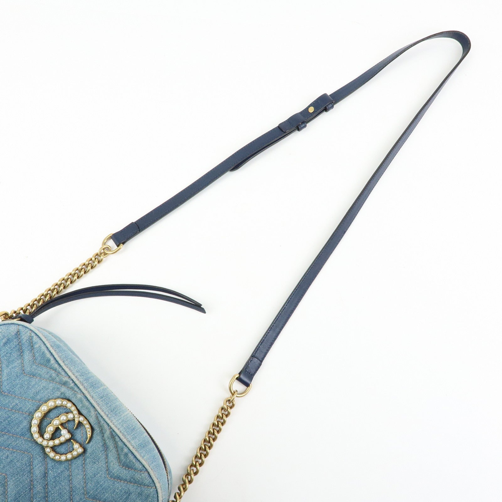 GUCCI GG Marmont Denim Leather Shoulder Bag Indigo Blue 447632