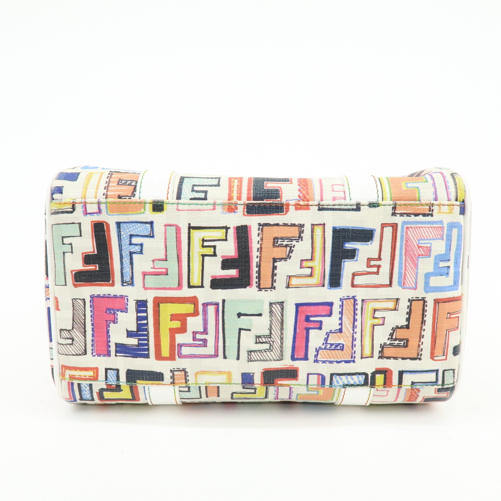 FENDI Zucca PVC Canvas Leather Boston Bag White Multicolor 8BL068