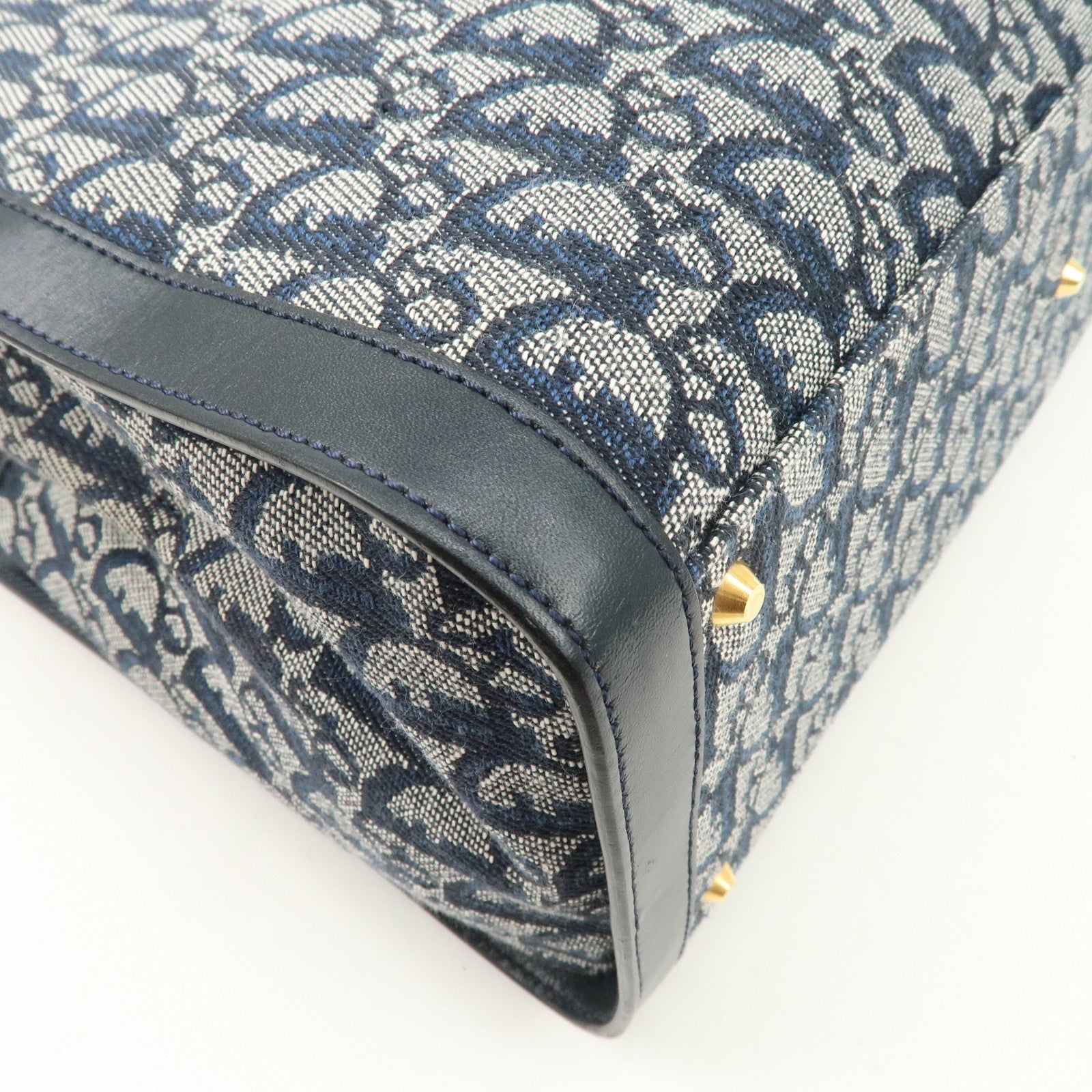 Christian Dior Trotter Canvas Leather Tote Bag Hand Bag Navy Used