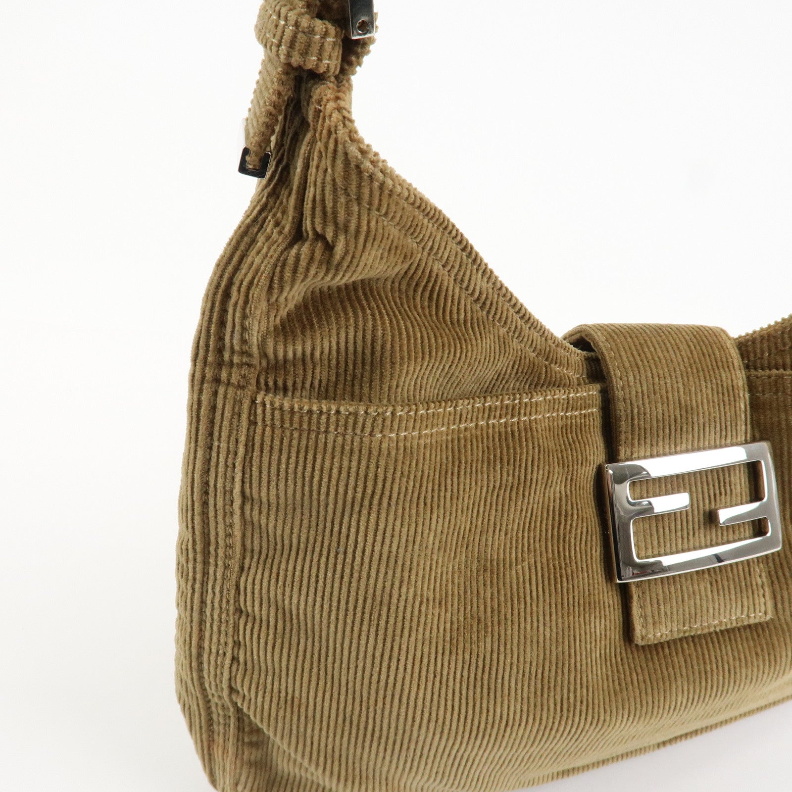 FENDI Mamma Baguette Corduroy Shoulder Bag Brown 26569 Used