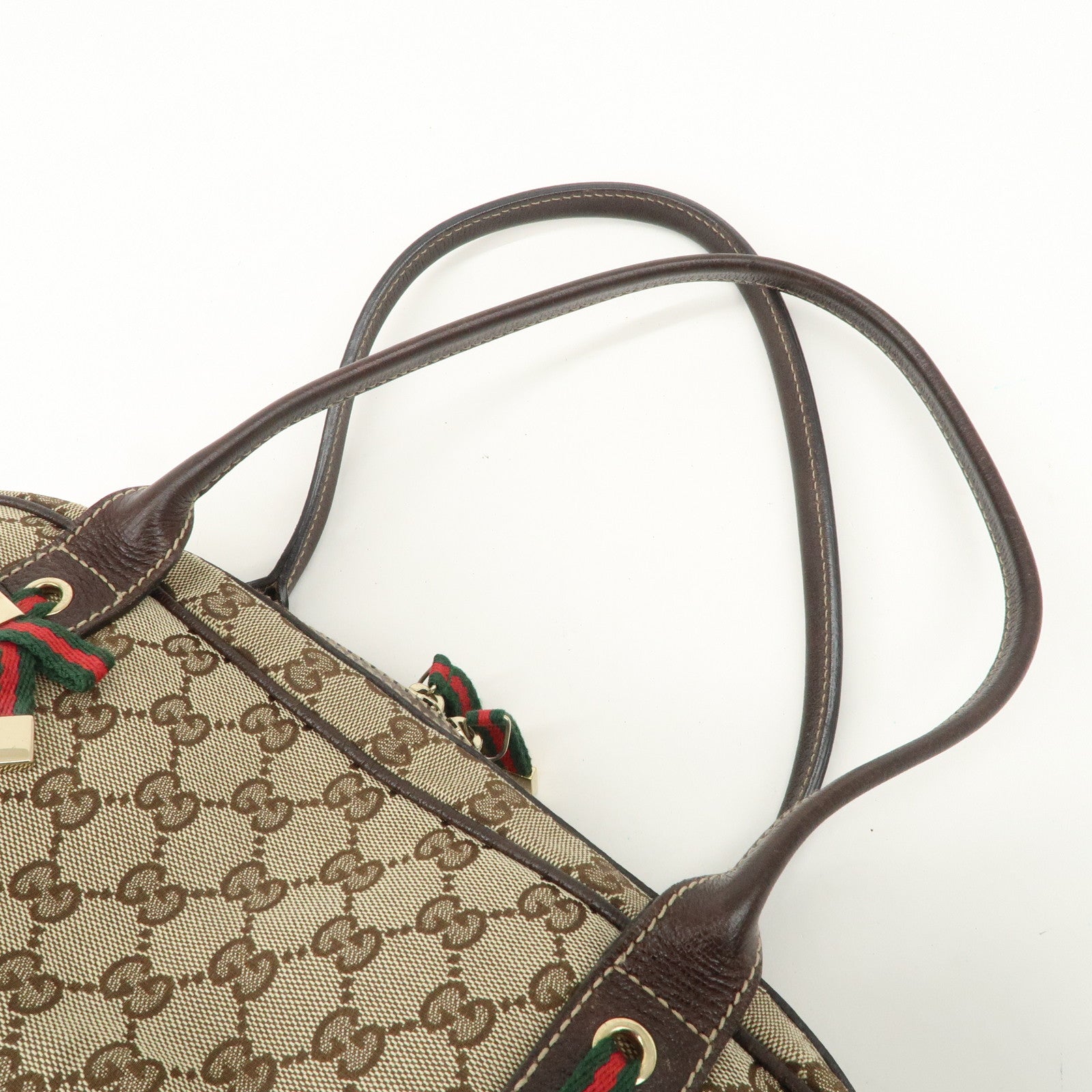 GUCCI Sherry Princy Leather Canvas Boston Bag Hand Bag Brown 161720 Used