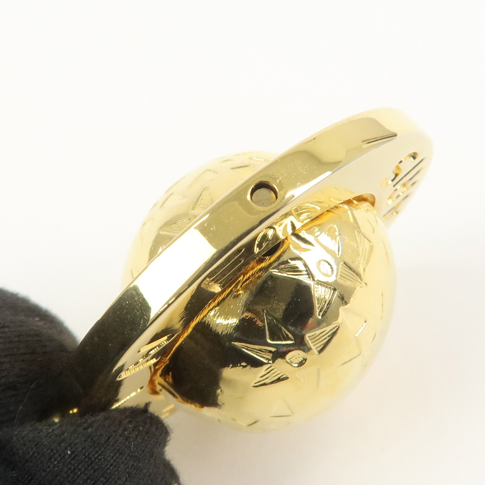 CELINE Saturn Motif Metal Bag Charm Key Holder Gold