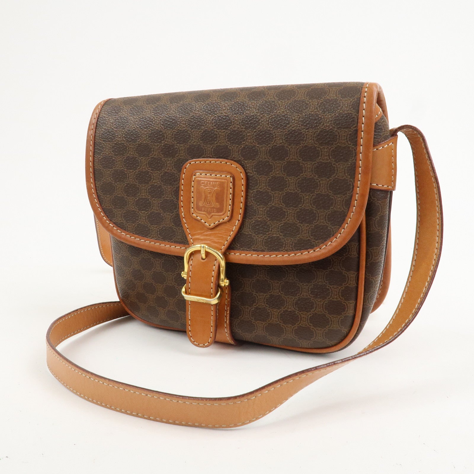 CELINE Macadam PVC Leather Shoulder Bag Brown