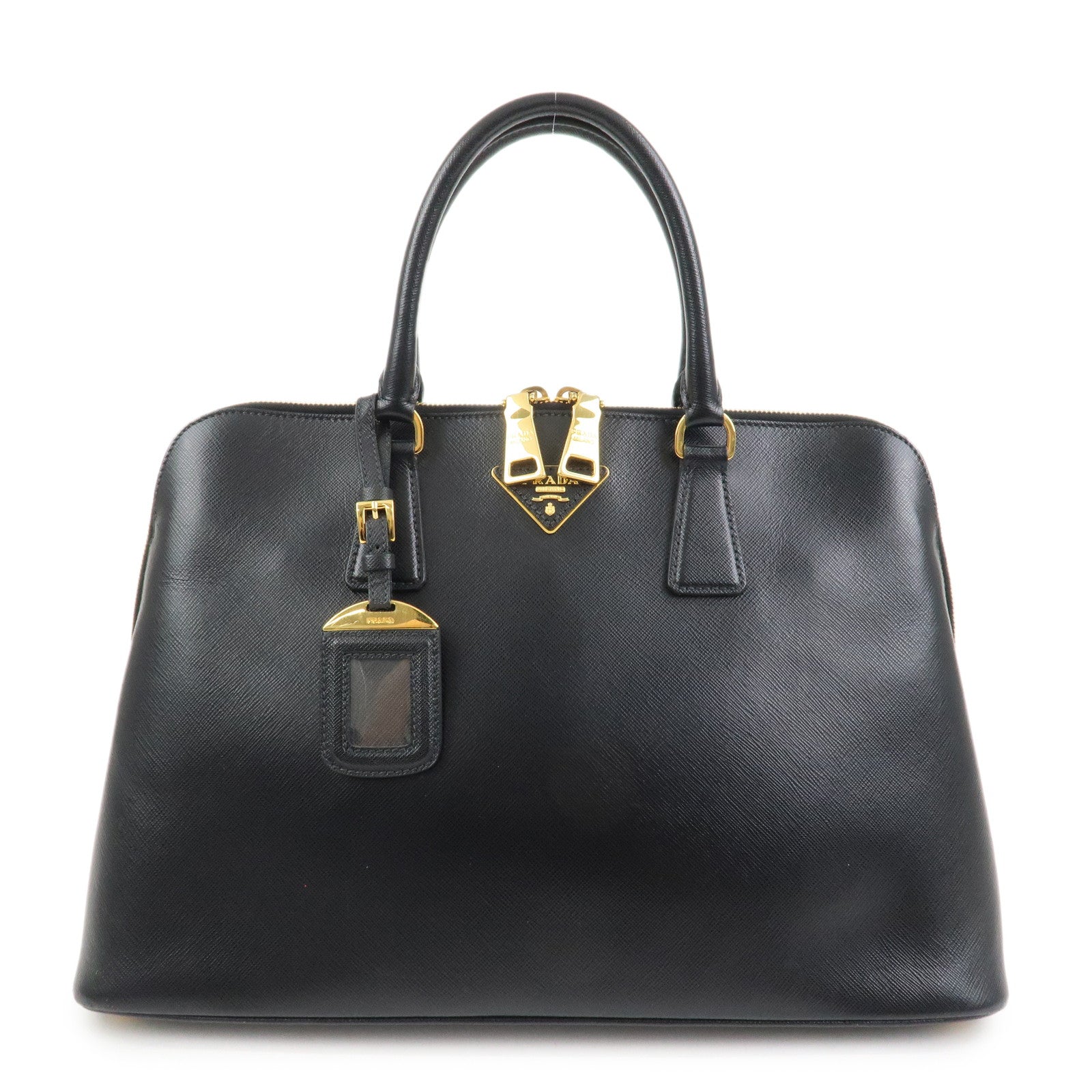 PRADA Logo Saffiano Leather Hand Bag Tote Bag Black BL0812