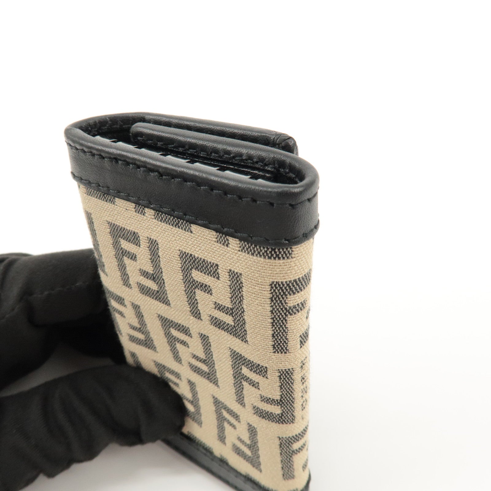 FENDI Zucchino Canvas Leather 6 Rings Key Case Beige Black 8AP002 Used