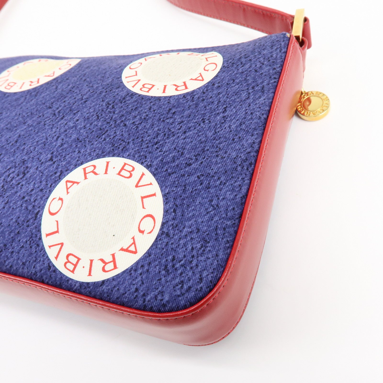 BVLGARI B-zero1 Canvas Leather Shoulder Bag Hand Bag Navy Red