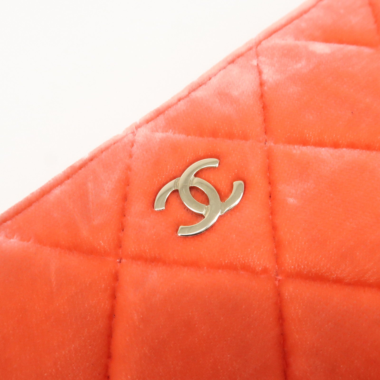 CHANEL COCO Mark Matelasse Velour Leather Clutch Bag Orange
