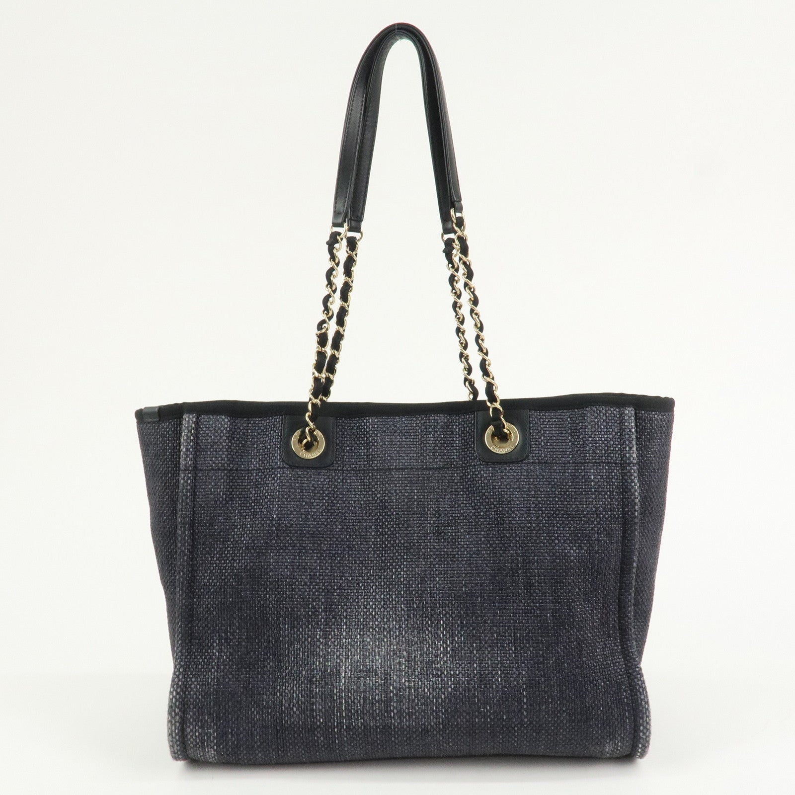 CHANEL Deauville MM Straw Leather Tote Bag Shoulder Bag A67001