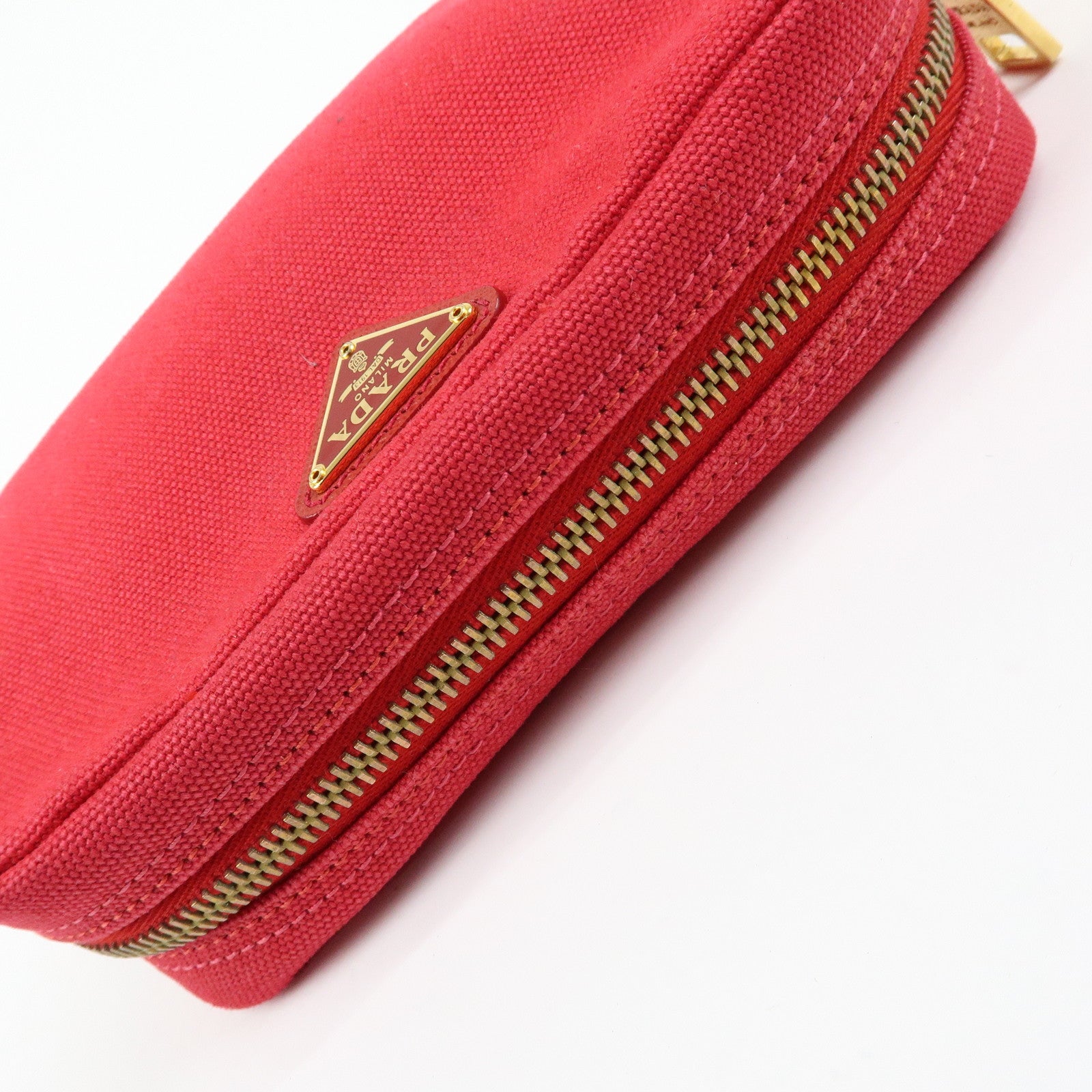 PRADA Triangle Logo Canvas Saffiano Leather Pouch Red 1N0021