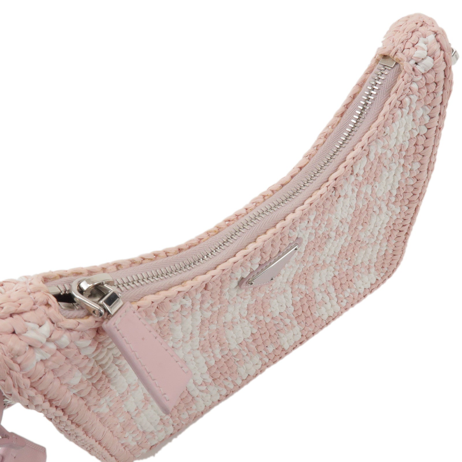 PRADA Triangle Logo Raffia Leather 2Way Shoulder Bag Pink 1BC204