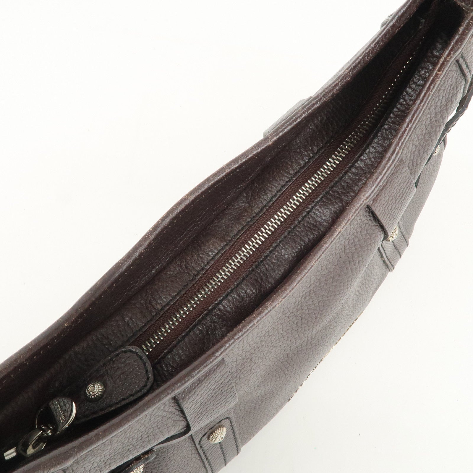 Ferragamo Gancini Leather Shoulder Bag Dark Brown Silver