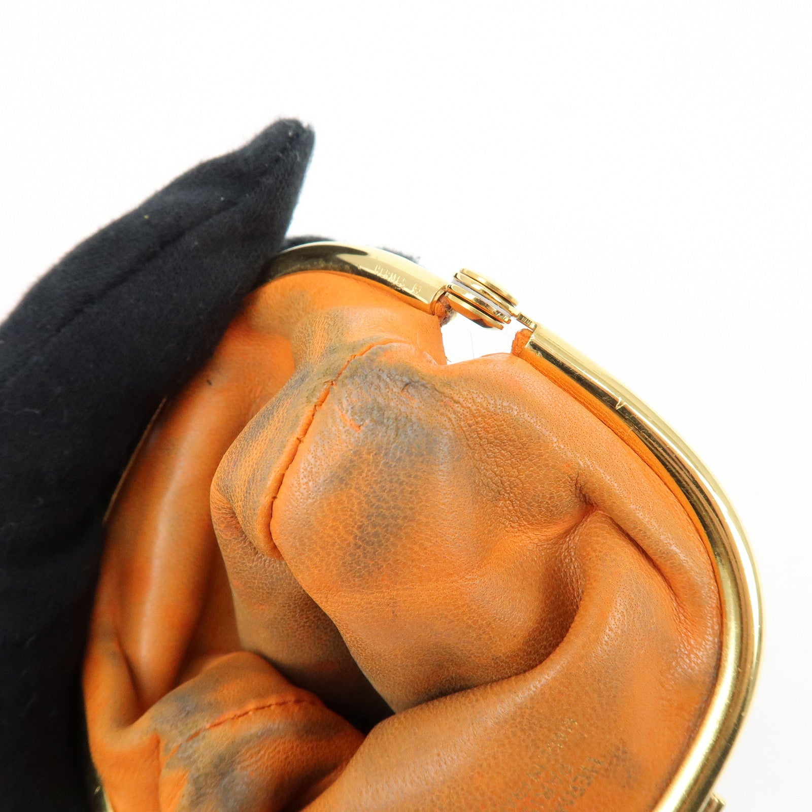 HERMES Emile Vibrato Coin Case Coin Purse □F Stamped Orange