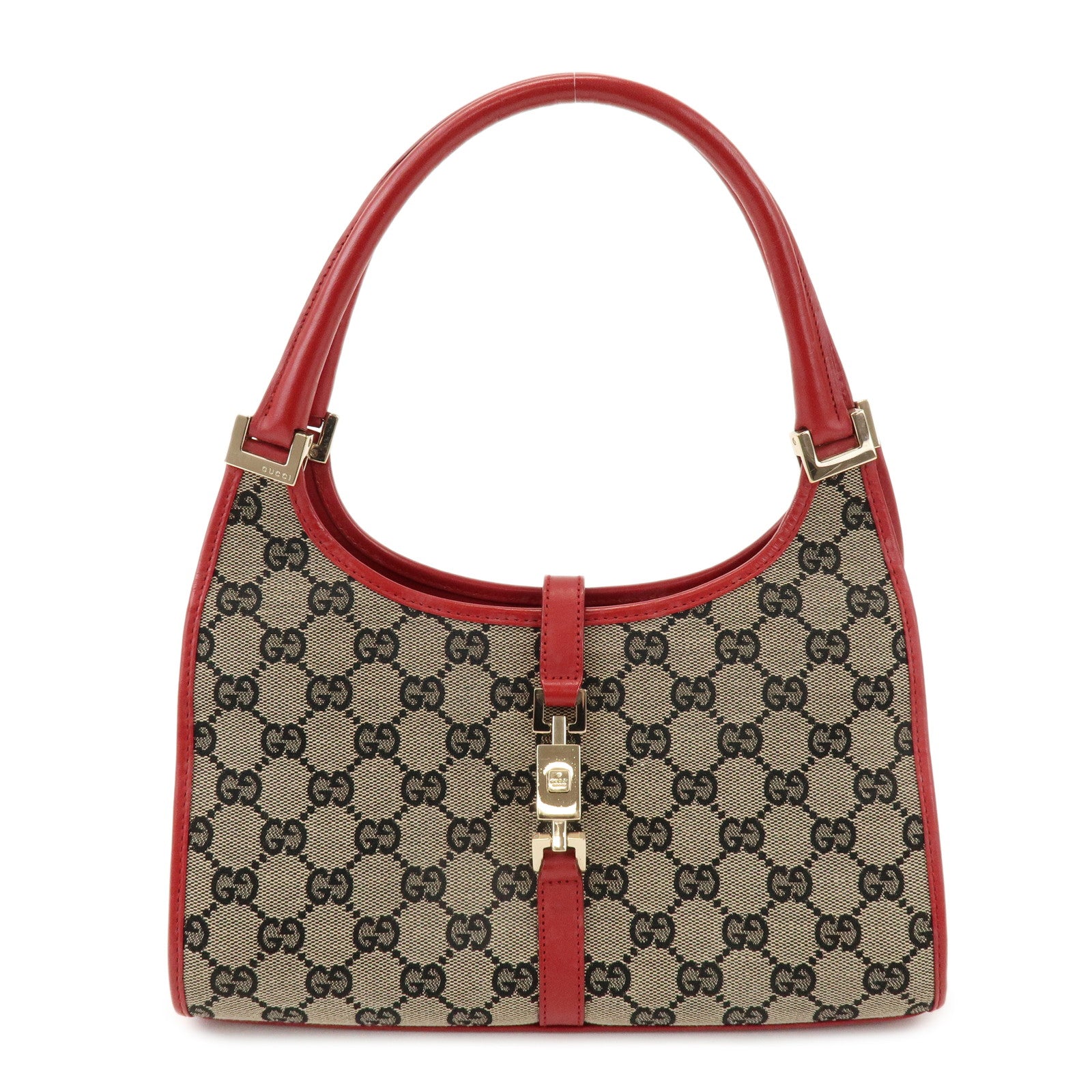 GUCCI Jackie GG Canvas Leather Shoulder Bag Beige Red 002.1068
