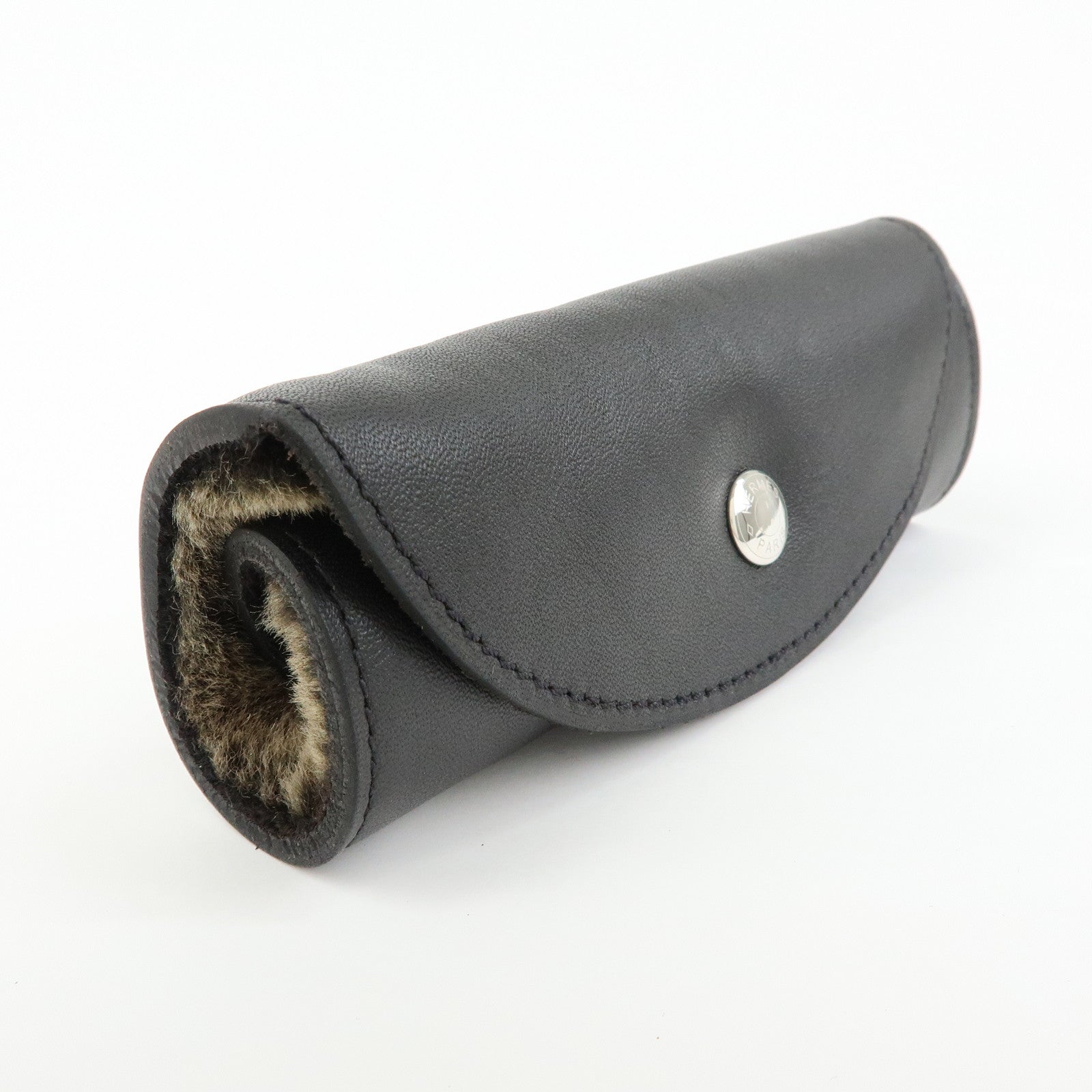 HERMES Leather Fur Shoes Polishing Glove Black