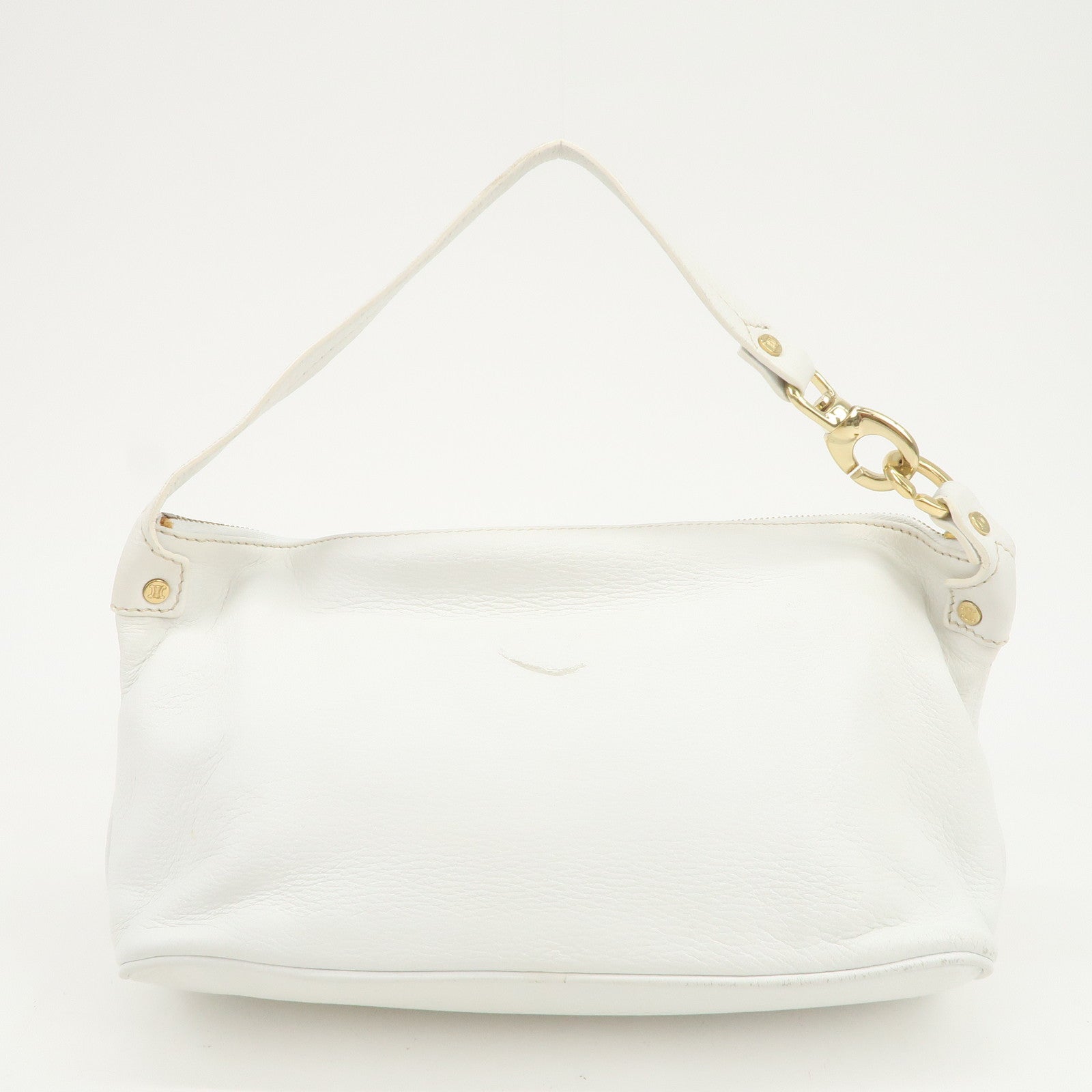 CELINE Macadam Logo Leather Shoulder Bag Hand Bag White