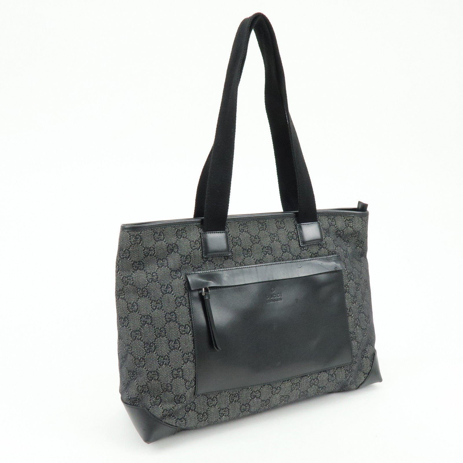GUCCI GG Canvas Leather Tote Bag Shoulder Bag Black 34339