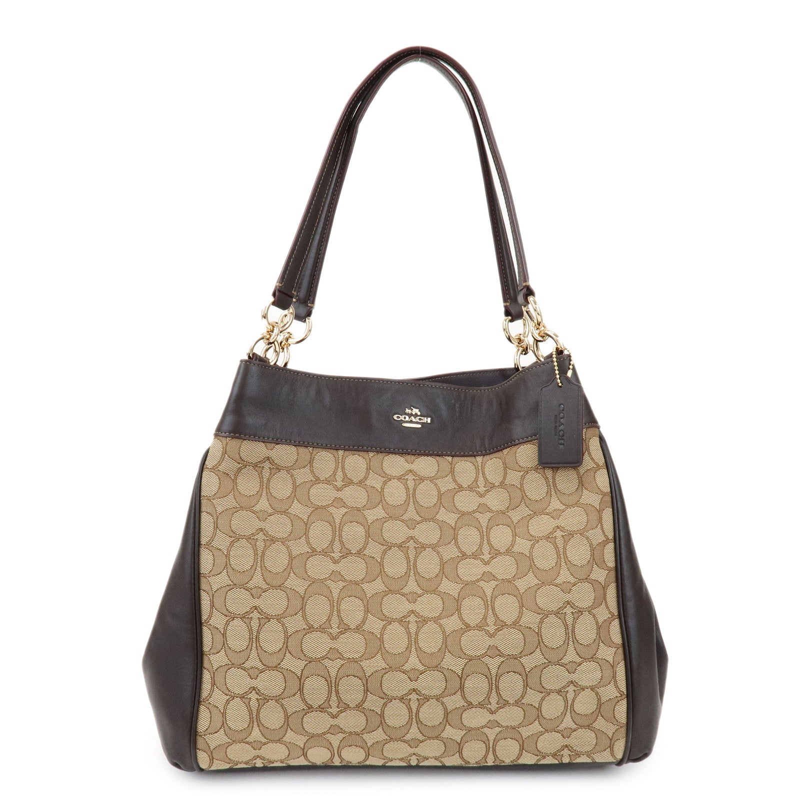 COACH Signature Logo Canvas Leather Shoulder Bag Hand Bag Brown