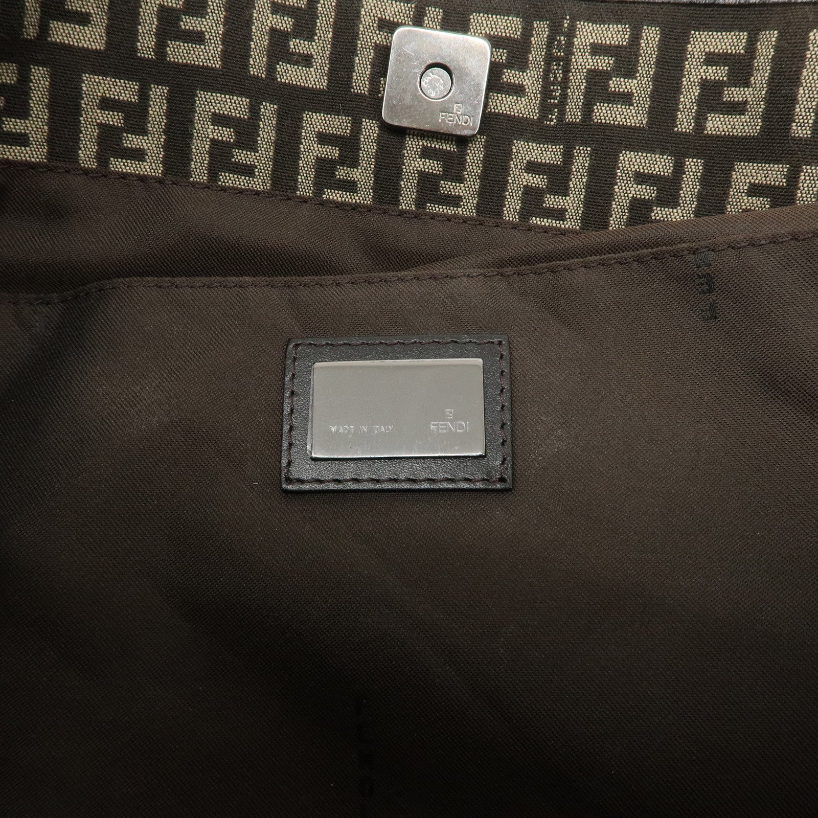 FENDI Zucchino Canvas Leather Tote Bag Beige Brown 8BH104