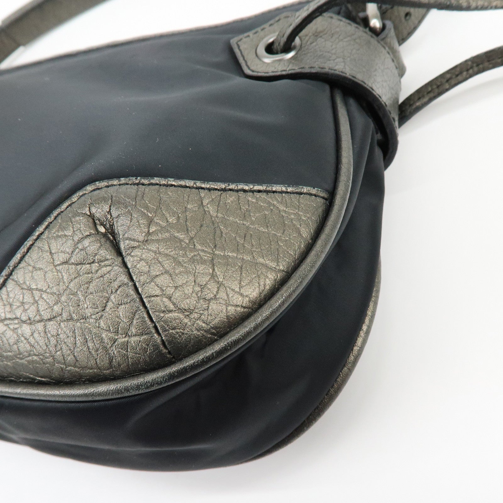 BURBERRY Logo Nylon Leather Shoulder Bag Hand Bag Black Bronze