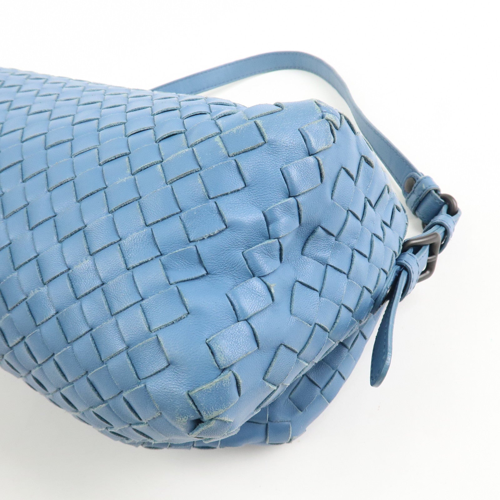 BOTTEGA VENETA Intrecciato Leather Shoulder Bag Light Blue Used