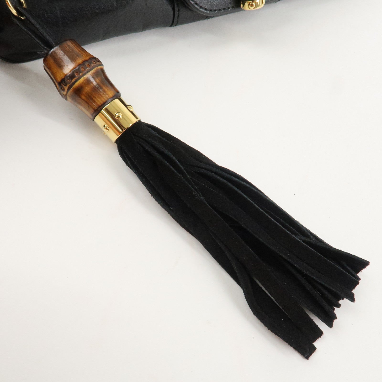 GUCCI Bamboo Leather Clutch Bag Black Gold Hardware 218496 Used