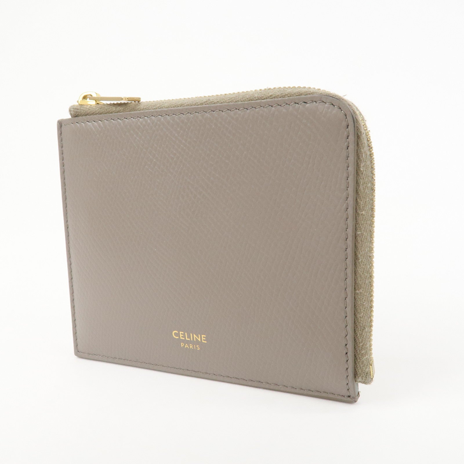 CELINE Leather Compact Wallet Card Case Beige