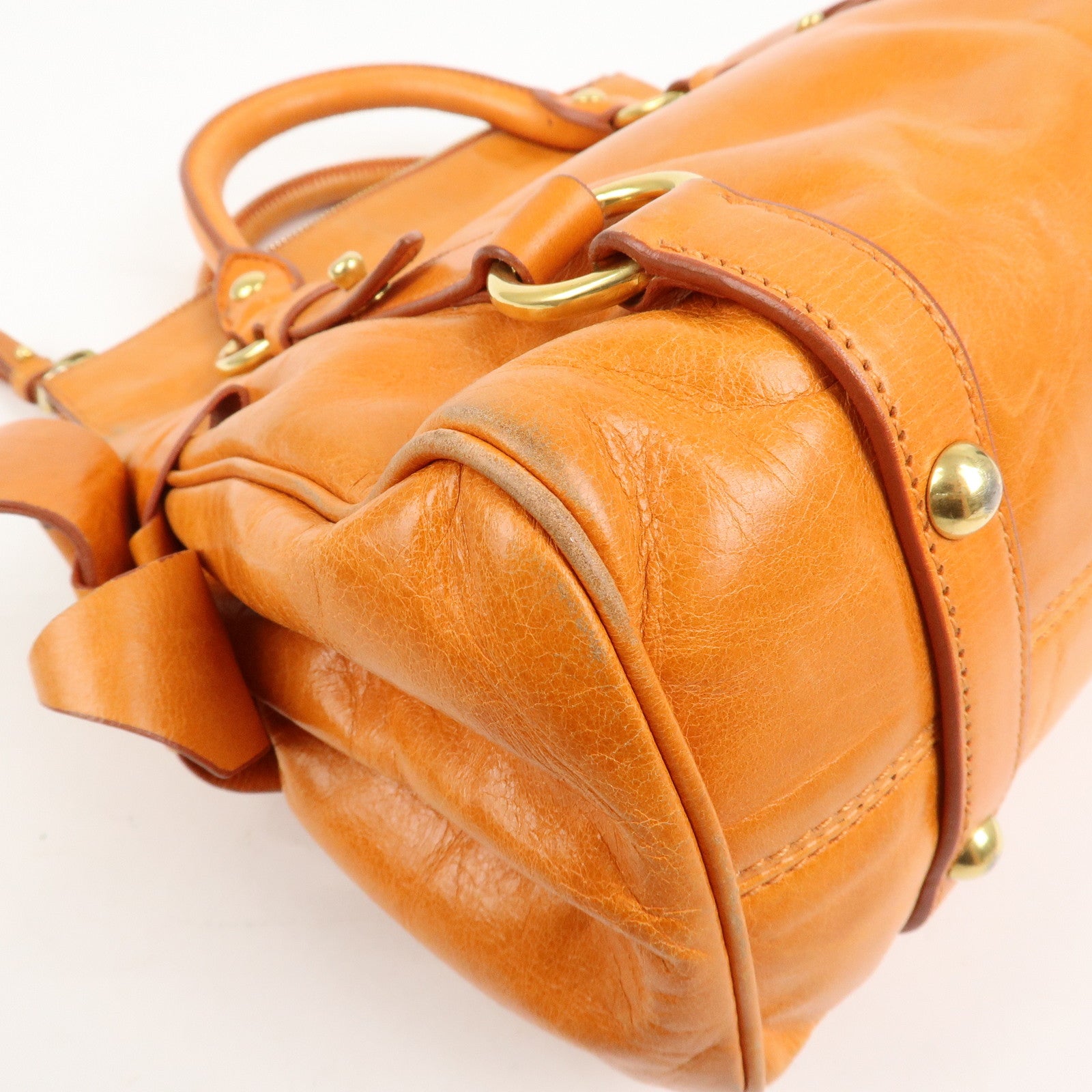 MIU MIU Leather 2Way Bag Hand Bag Shoulder Bag Orange RT0438