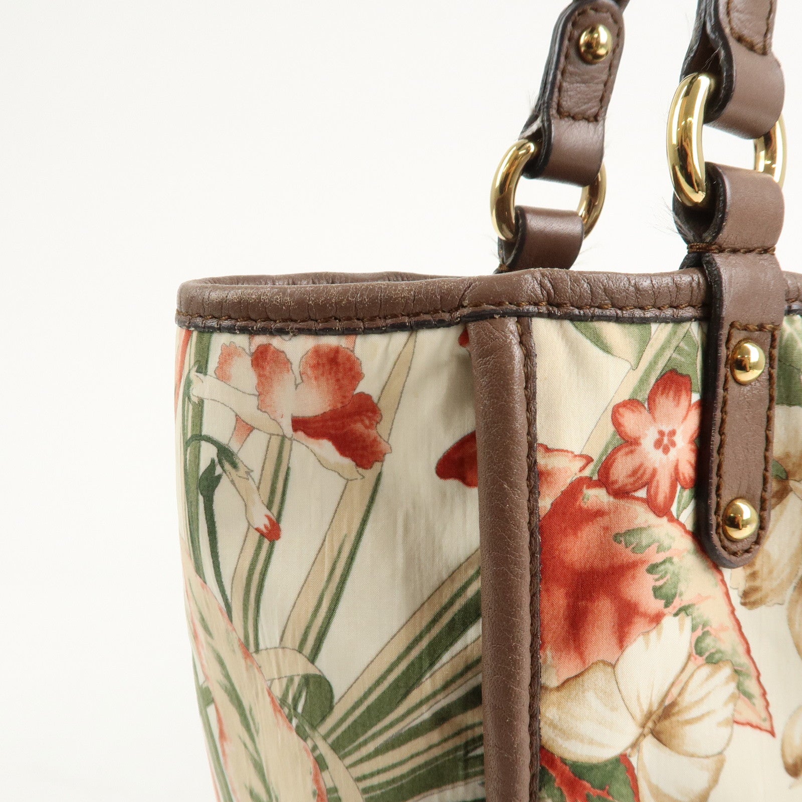 Ferragamo Gancini Leather Nylon Tote Bag Ivory Multicolor