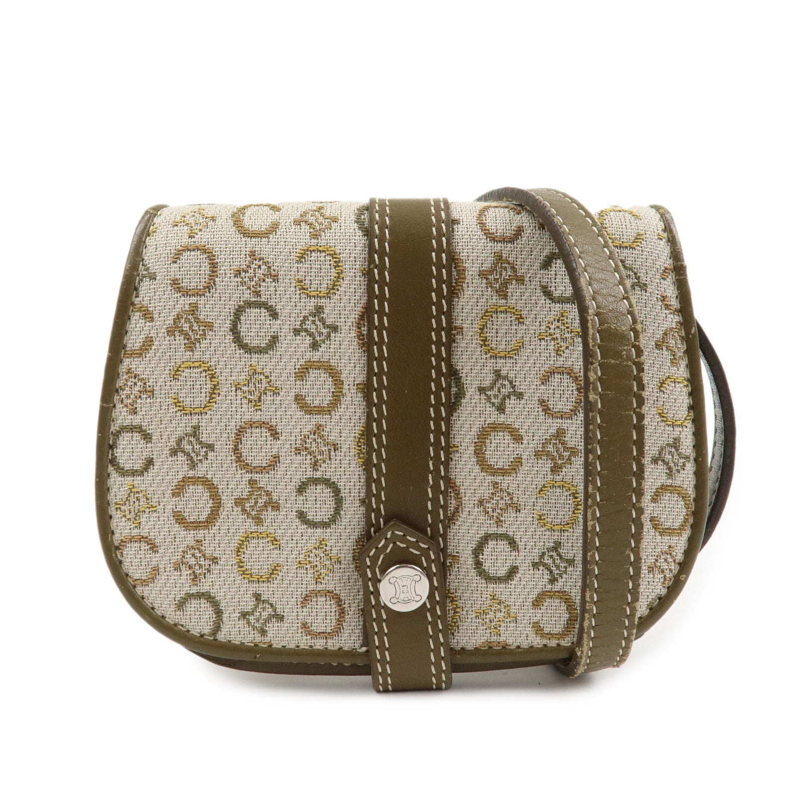 CELINE C Macadam Canvas Leather Shoulder Pouch Khaki