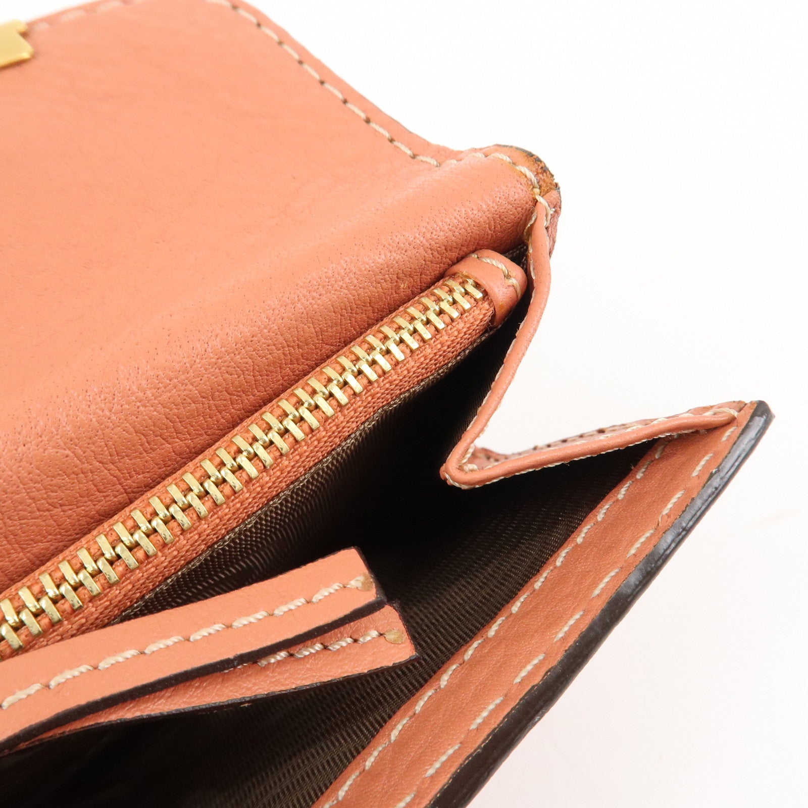 Chloe Leather Marcy Bi-fold Coin Case Card Case Orange Gold Hardware Used