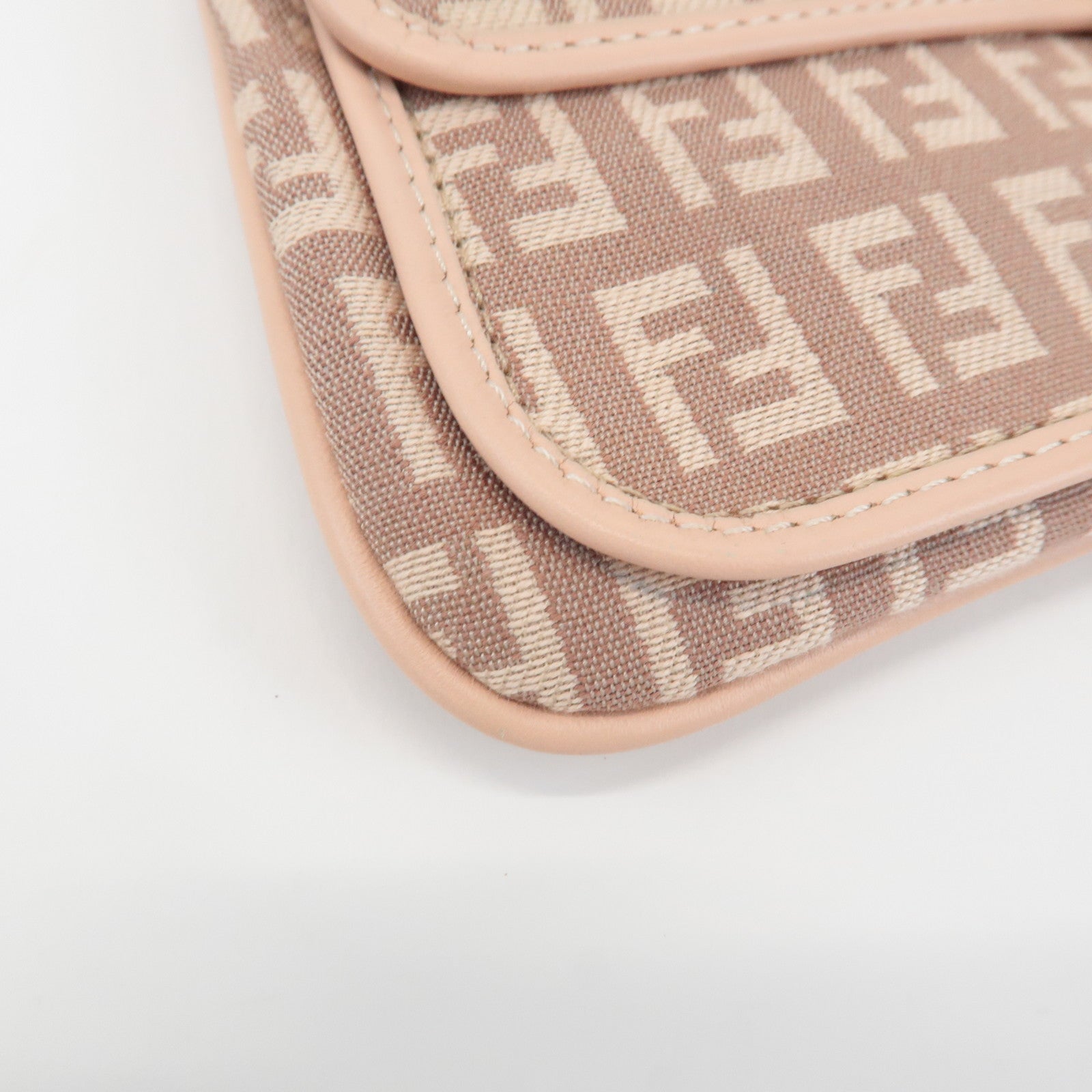 FENDI Zucchino Canvas Leather Pouch Purse Pink 8N0038
