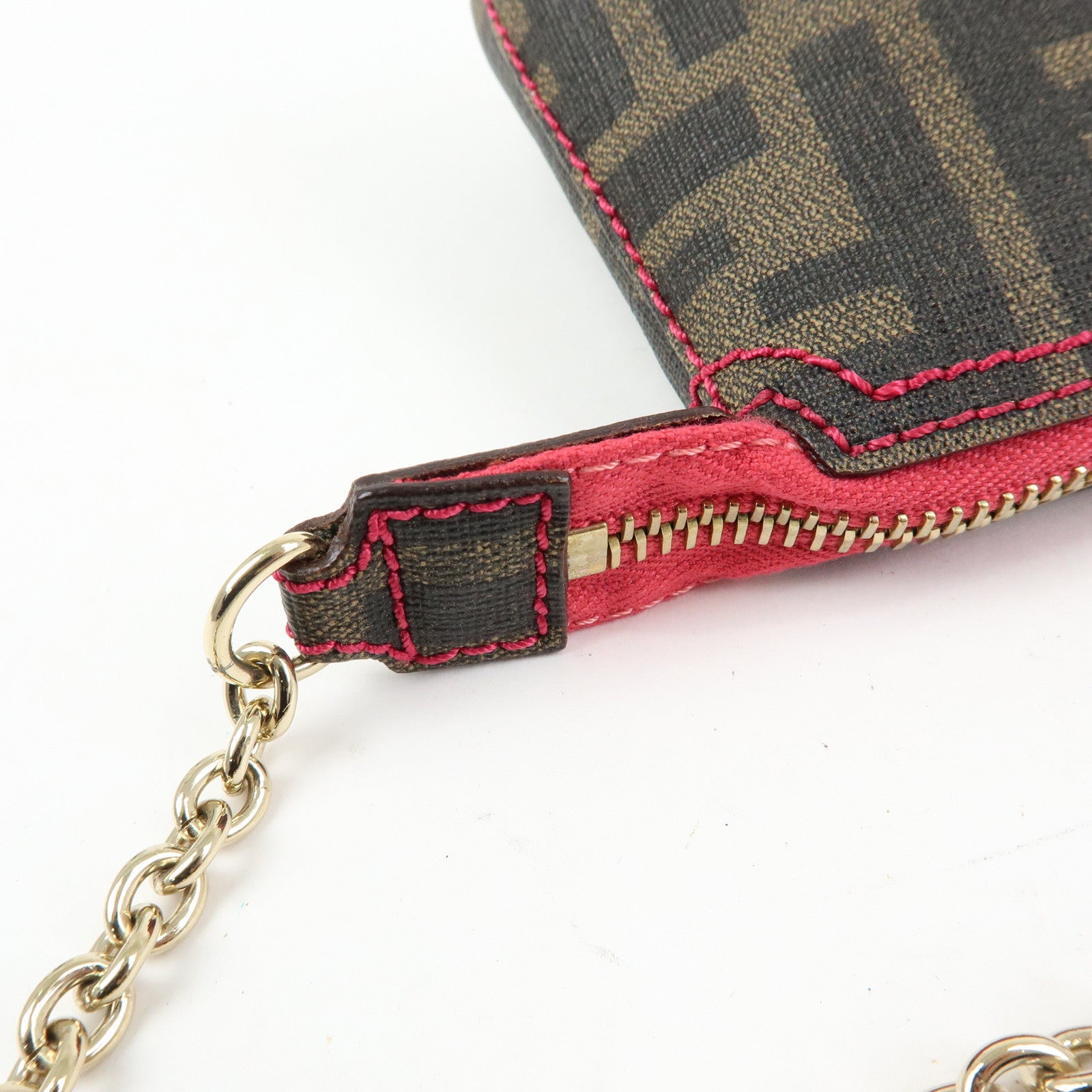 FENDI Zucca Print PVC Canvas Chain Accessory Pouch Brown 8BR592