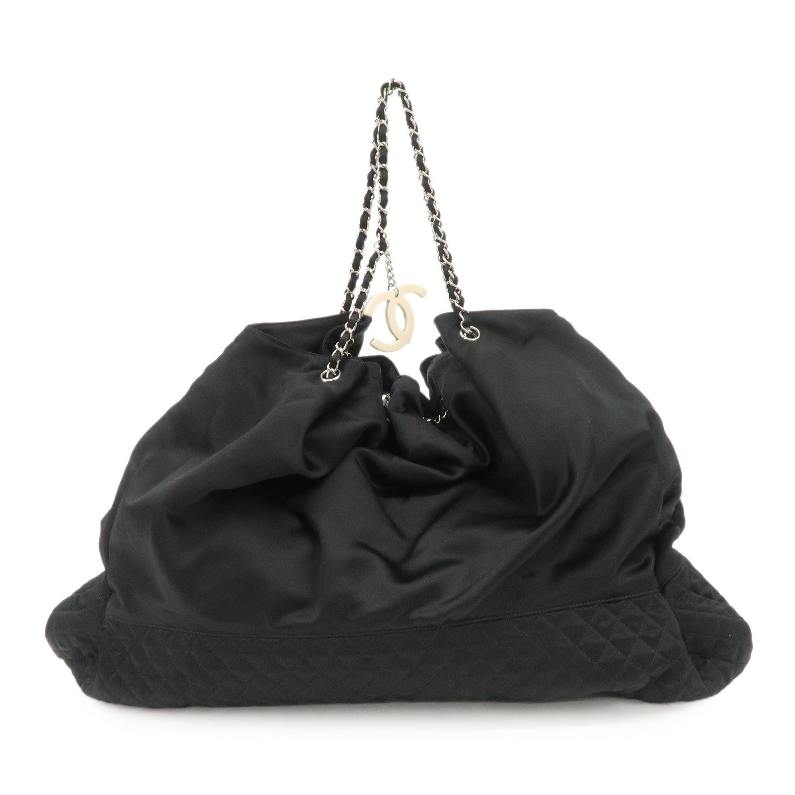 CHANEL Melrose Cabas Cotton Jersey Shoulder Bag Black Used