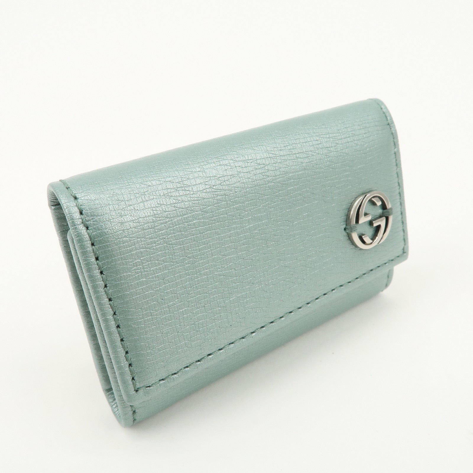 GUCCI Interlocking G Leather Key Case 6Rings Blue 256337