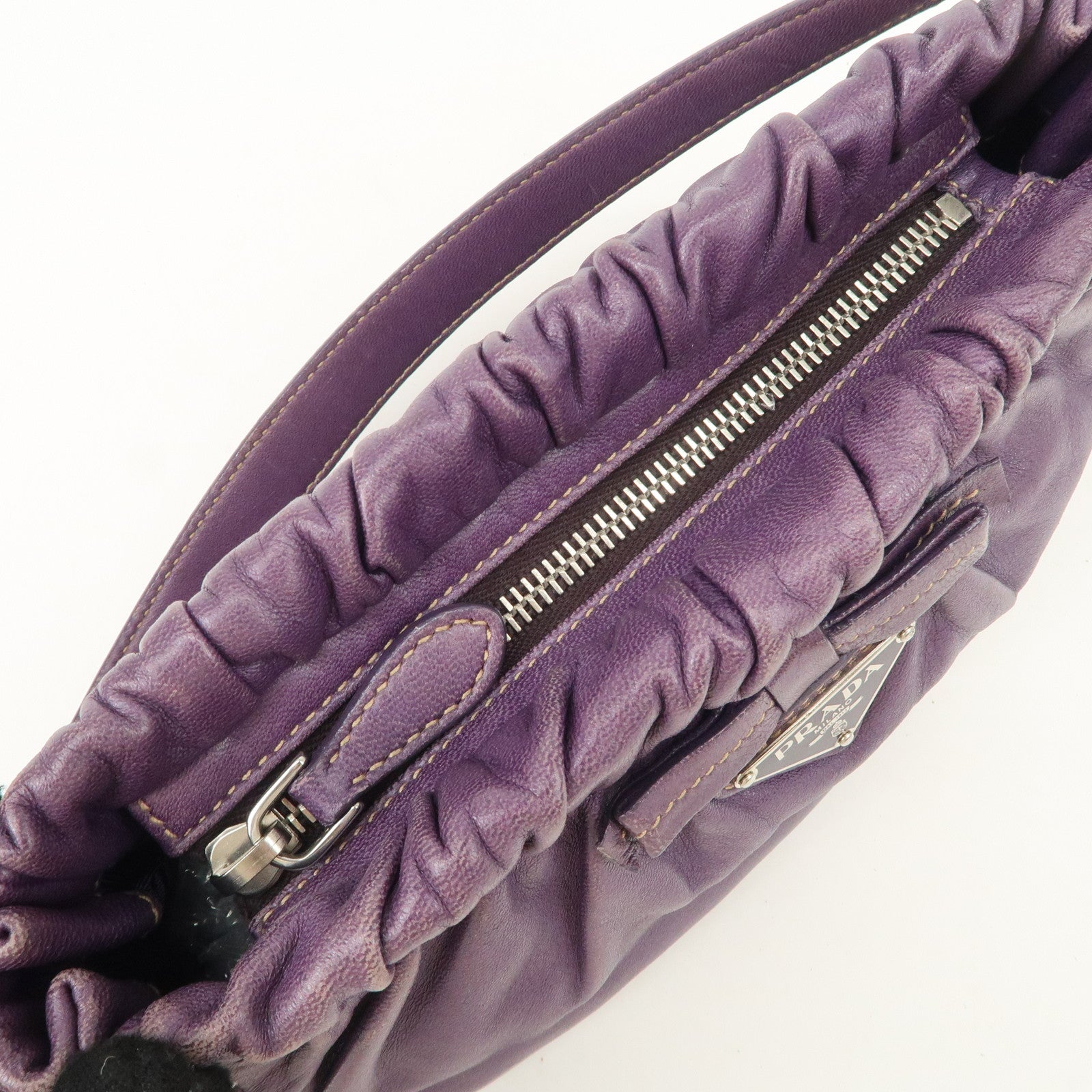 PRADA Ribbon Leather Shoulder Bag Hand Bag Purple Used