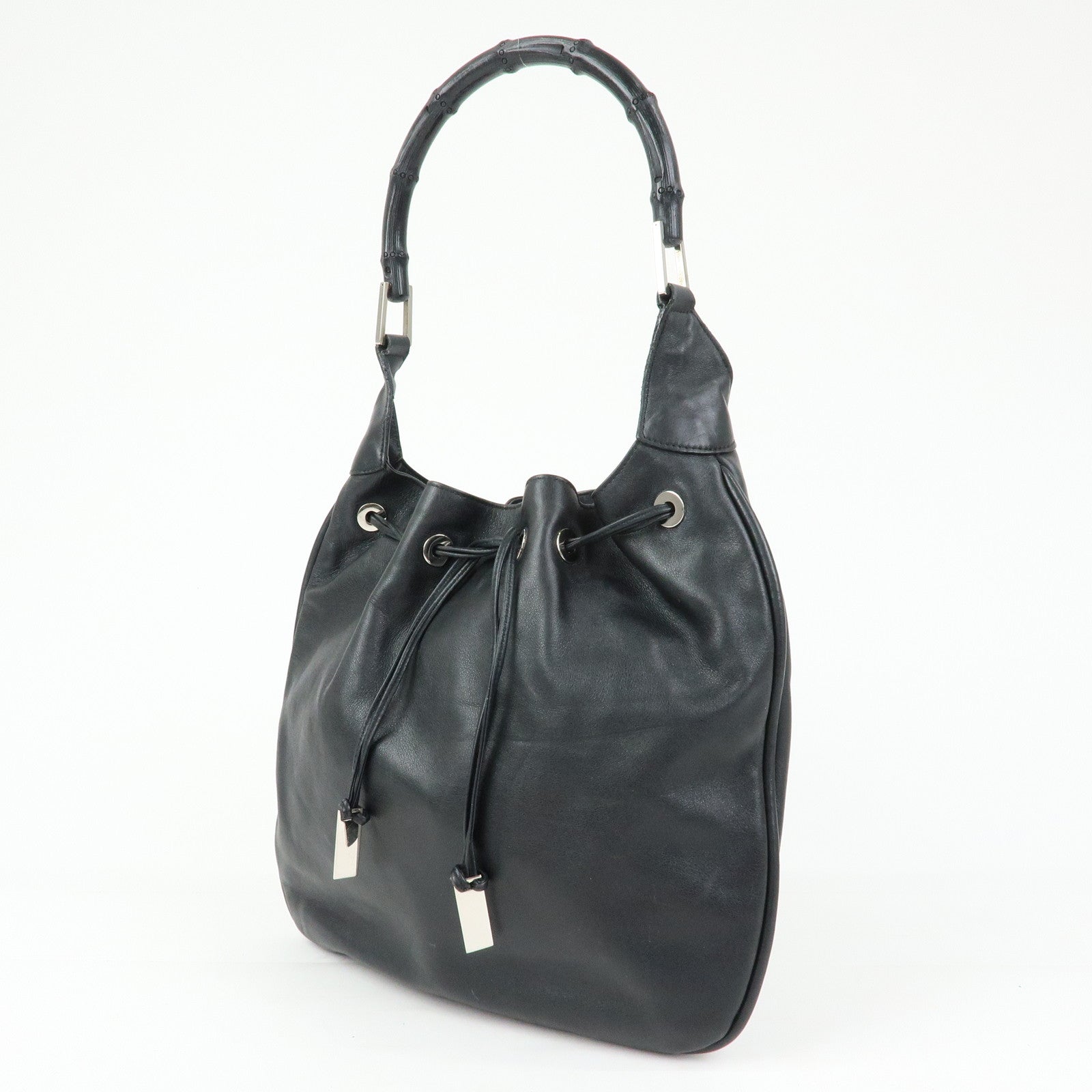 GUCCI Bamboo Leather Shoulder Bag Hand Bag Black 0014033