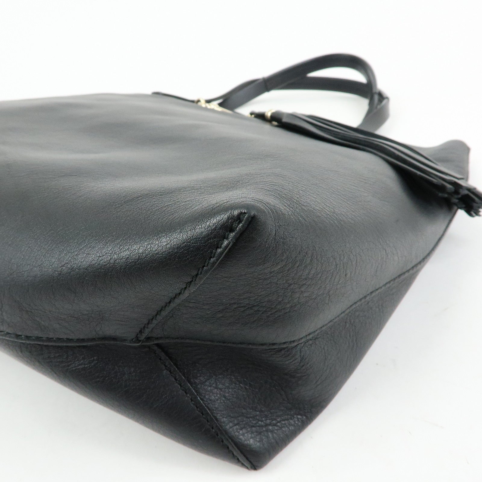 GUCCI Horsebit Leather Tassel Tote Bag Shoulder Bag Black 297006