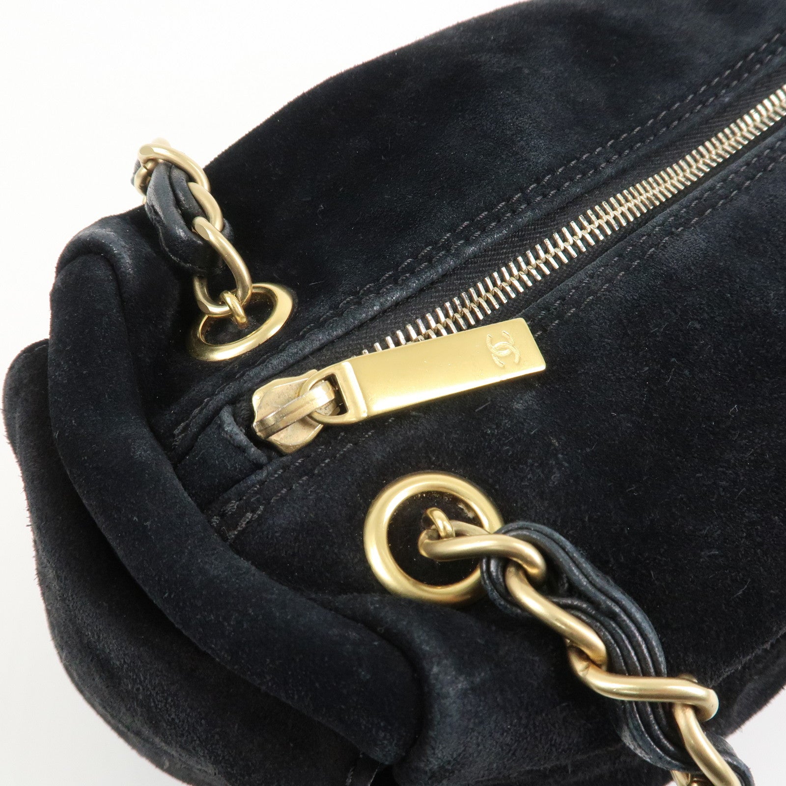 CHANEL COCO Mark Suede Leather Chain Shoulder Bag Black