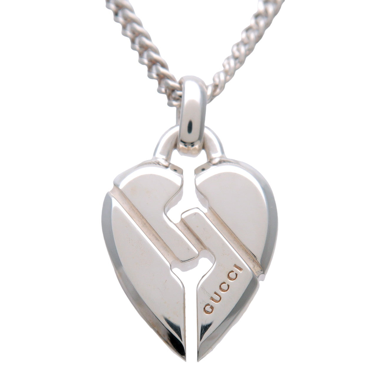 GUCCI Logo Knot Heart Necklace Sv925 Silver 313463