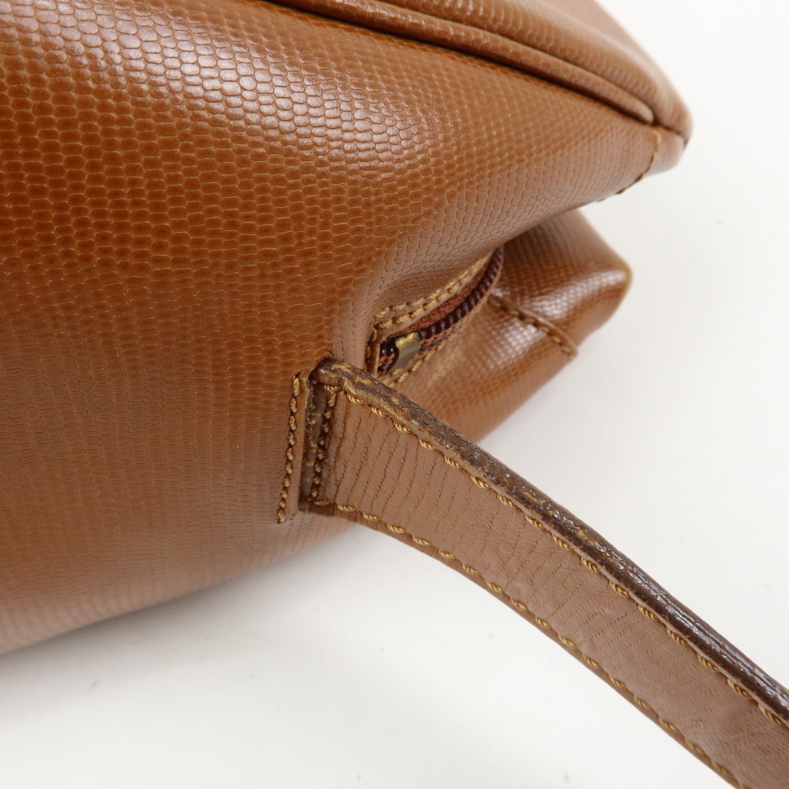 CELINE Ring Logo Leather Shoulder Bag Crossbody Bag Camel