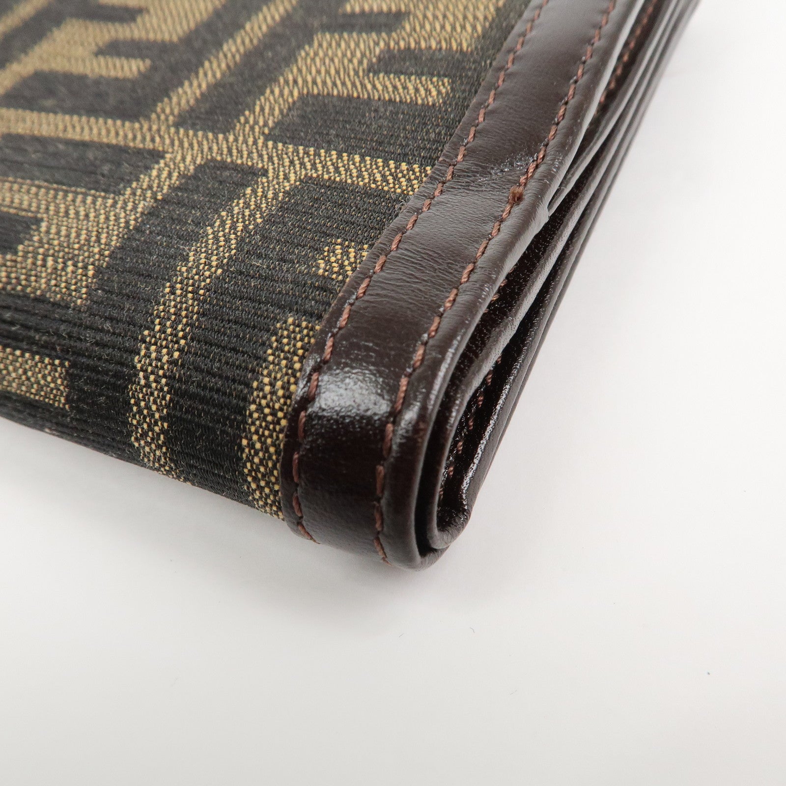 FENDI Zucca Canvas Leather Bi-fold Compact Wallet Brown Black
