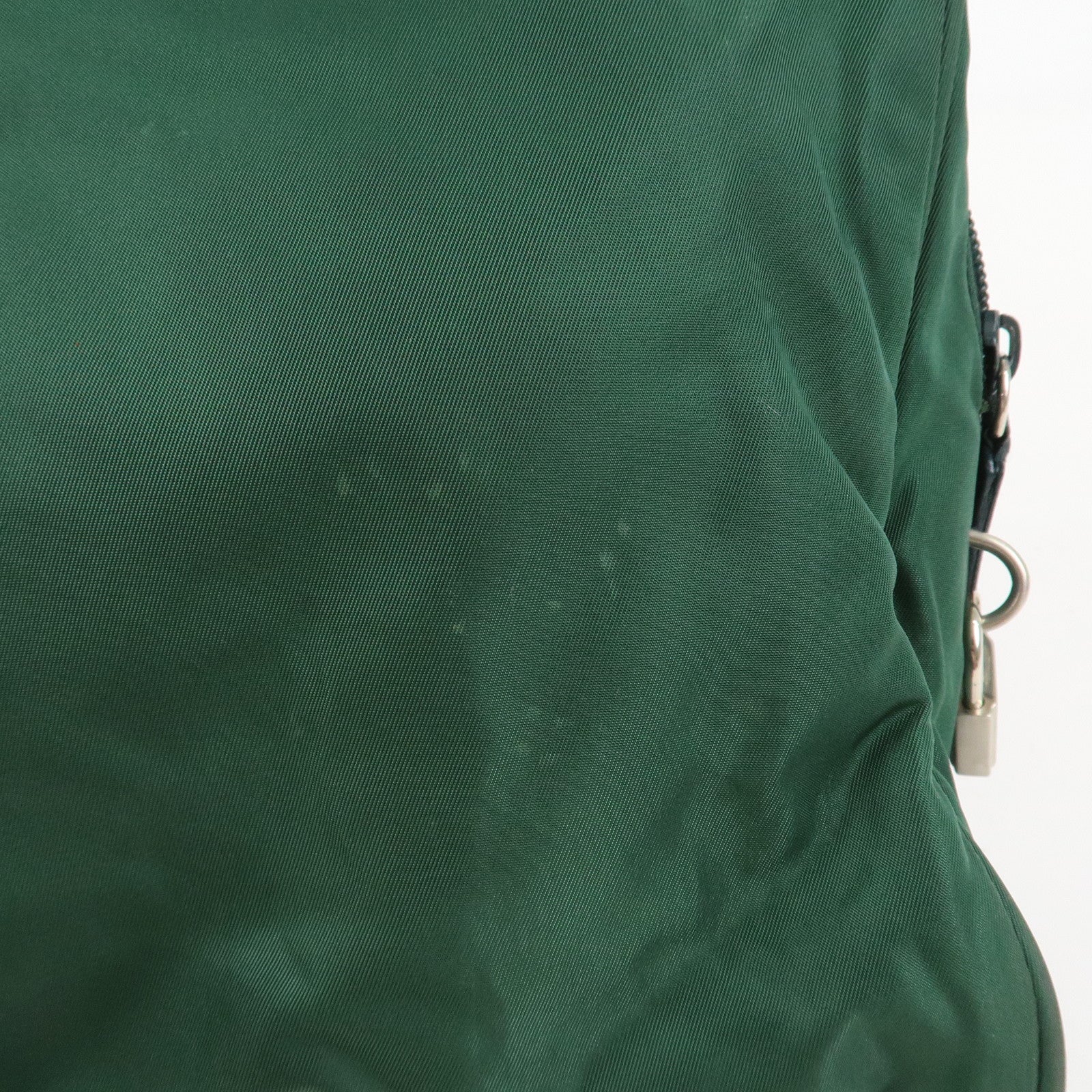 PRADA Triangle Logo Nylon Leather Tote Bag Shoulder Bag Green