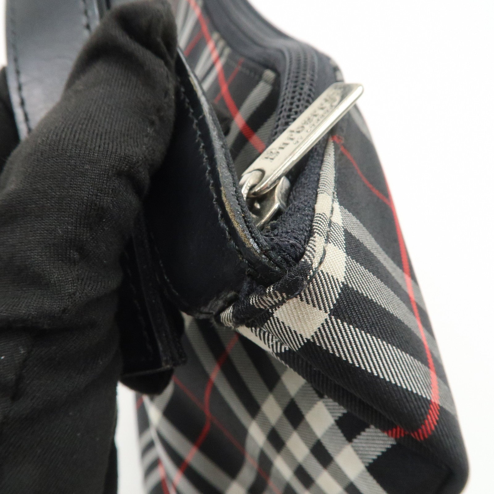 BURBERRY Blue Label Nylon Leather Shoulder Bag Nova Plaid Black