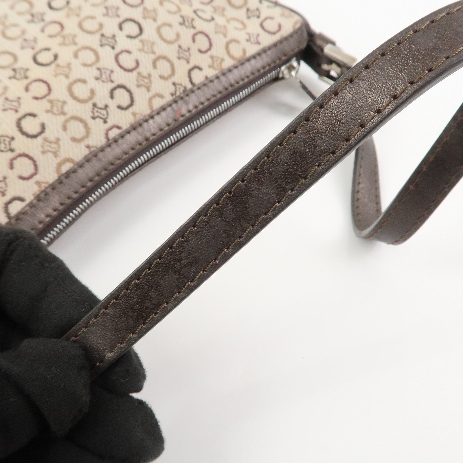 CELINE C Macadam Jacquard Leather Hand Shoulder Bag Beige Brown