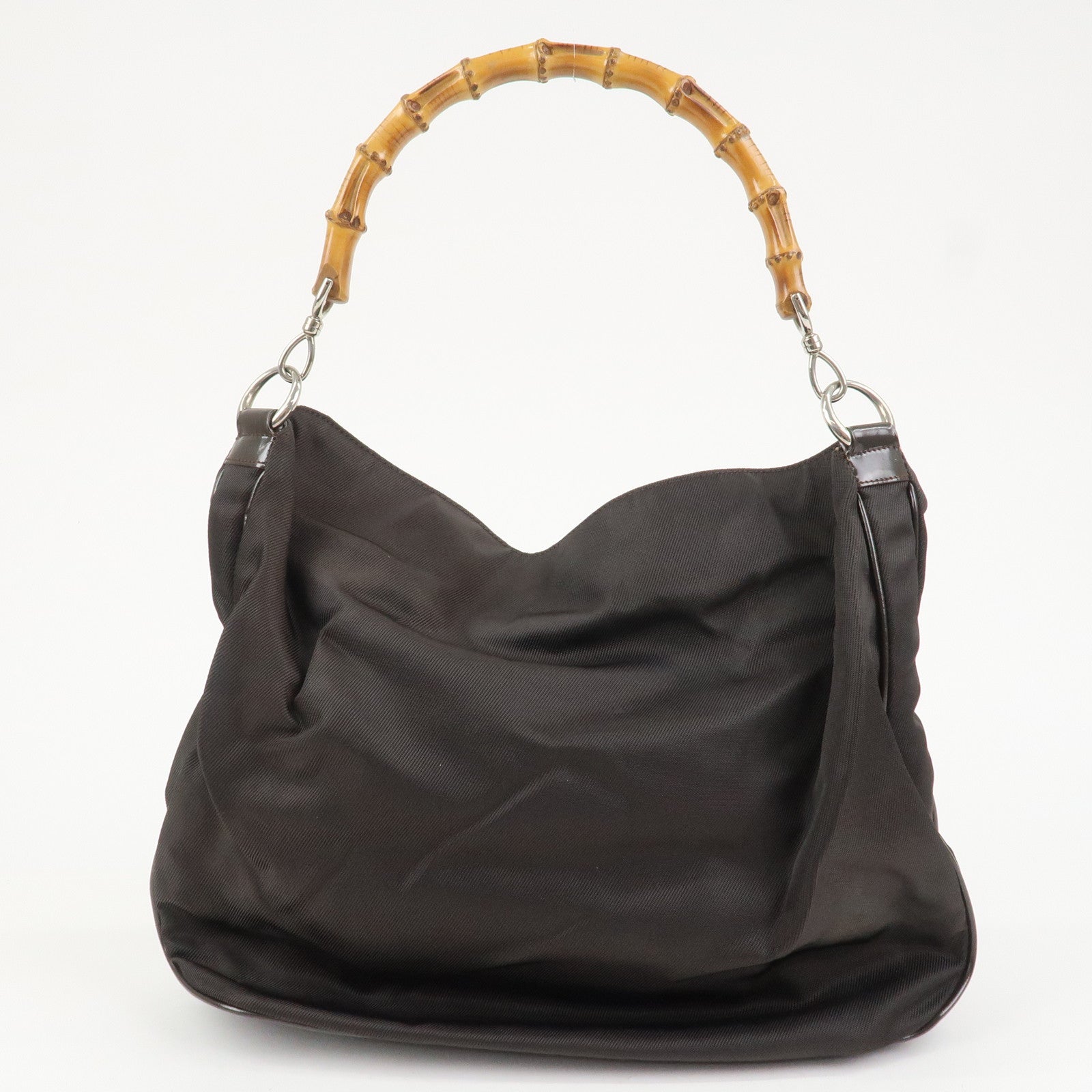 GUCCI Bamboo Nylon Leather 2Way Shoulder Bag Dark Brown 001.3444