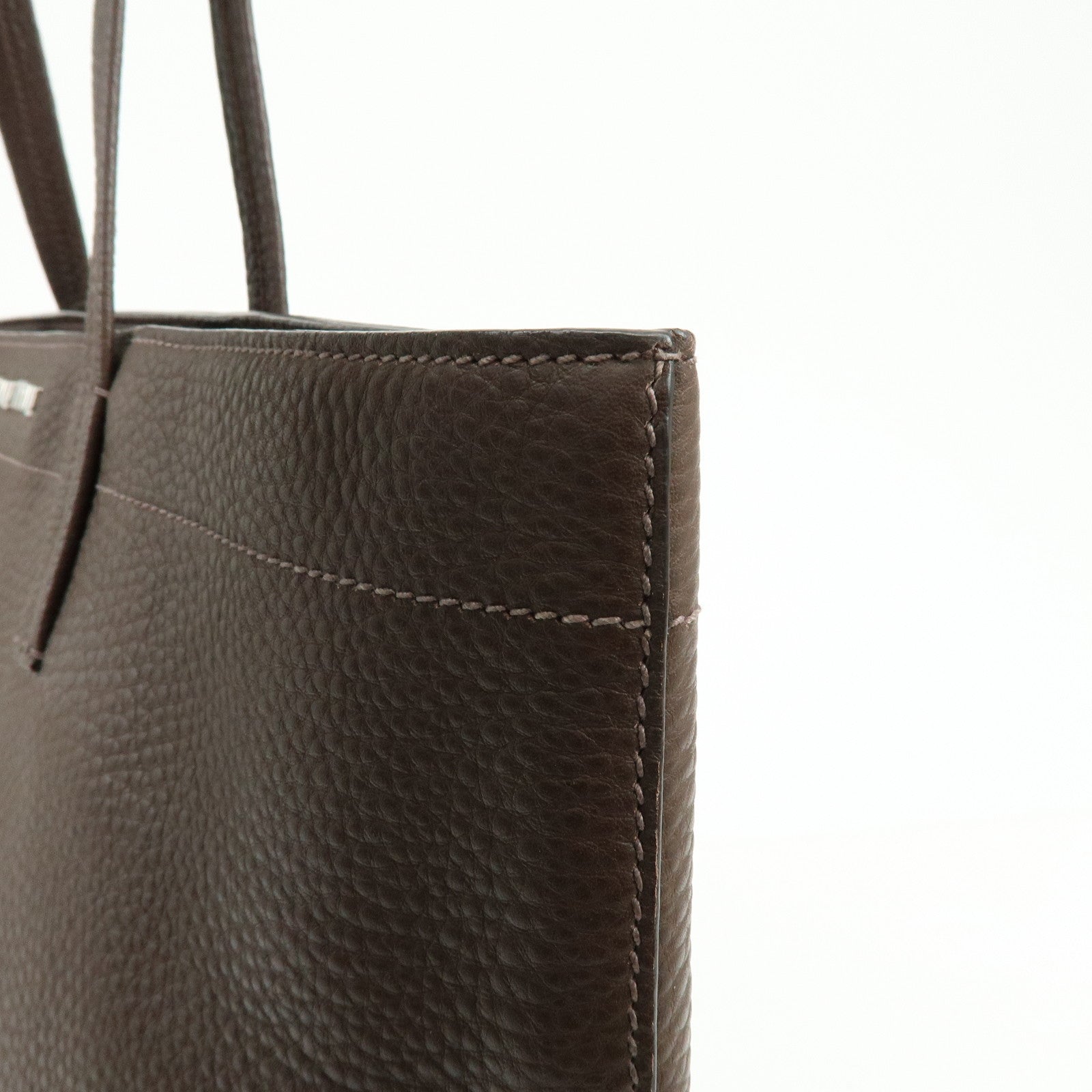 MIU MIU Logo Leather Tote Bag Shoulder Bag Hand Bag Dark Brown