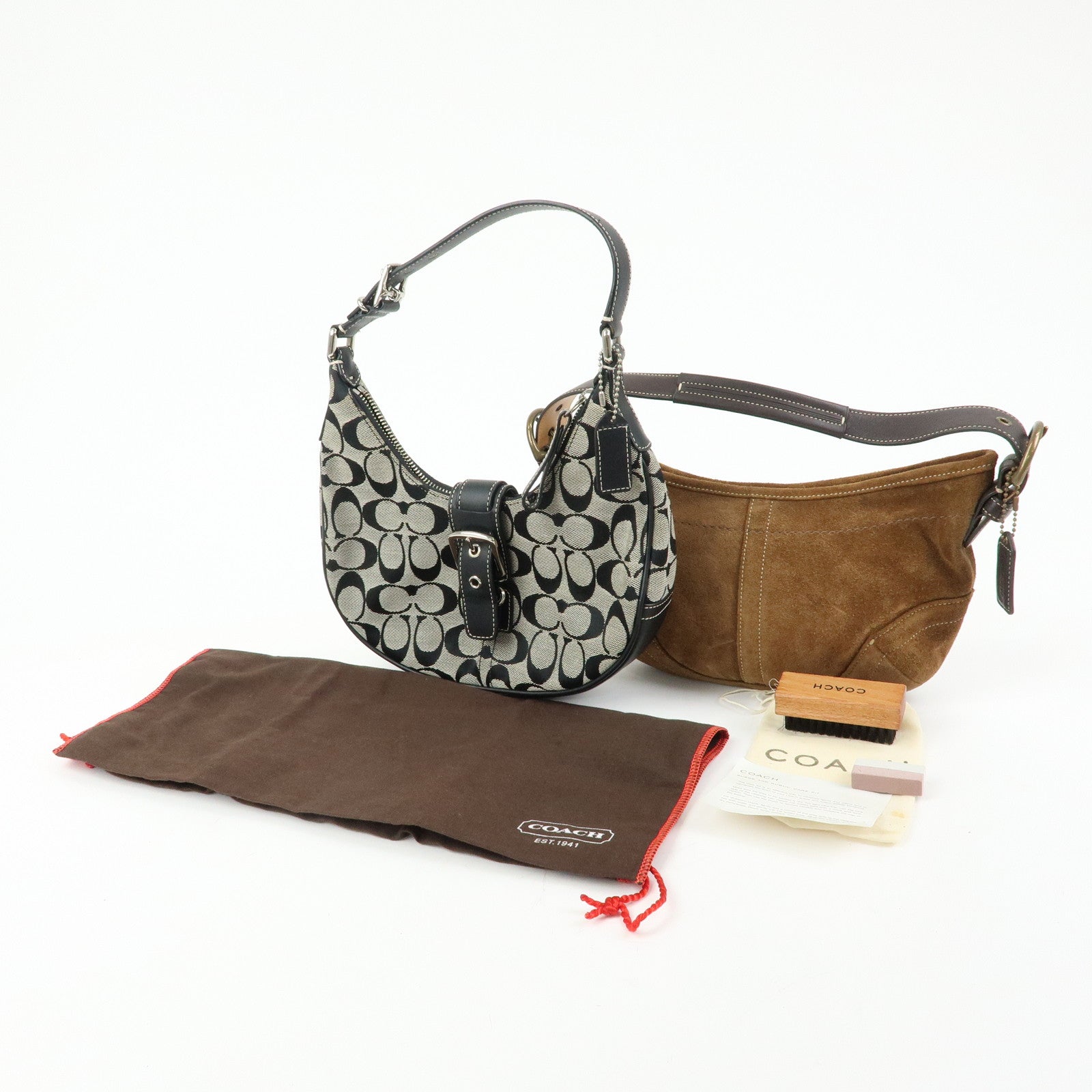 COACH Set of 3 Signature Canvas Suede PVC Shoulder Bag Pouch