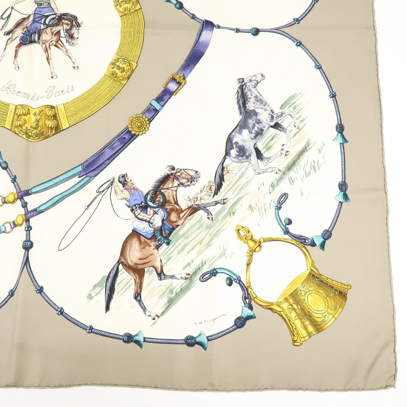 HERMES Carre 90 Set of 2 Silk 100% Scarf Bordeaux Beige