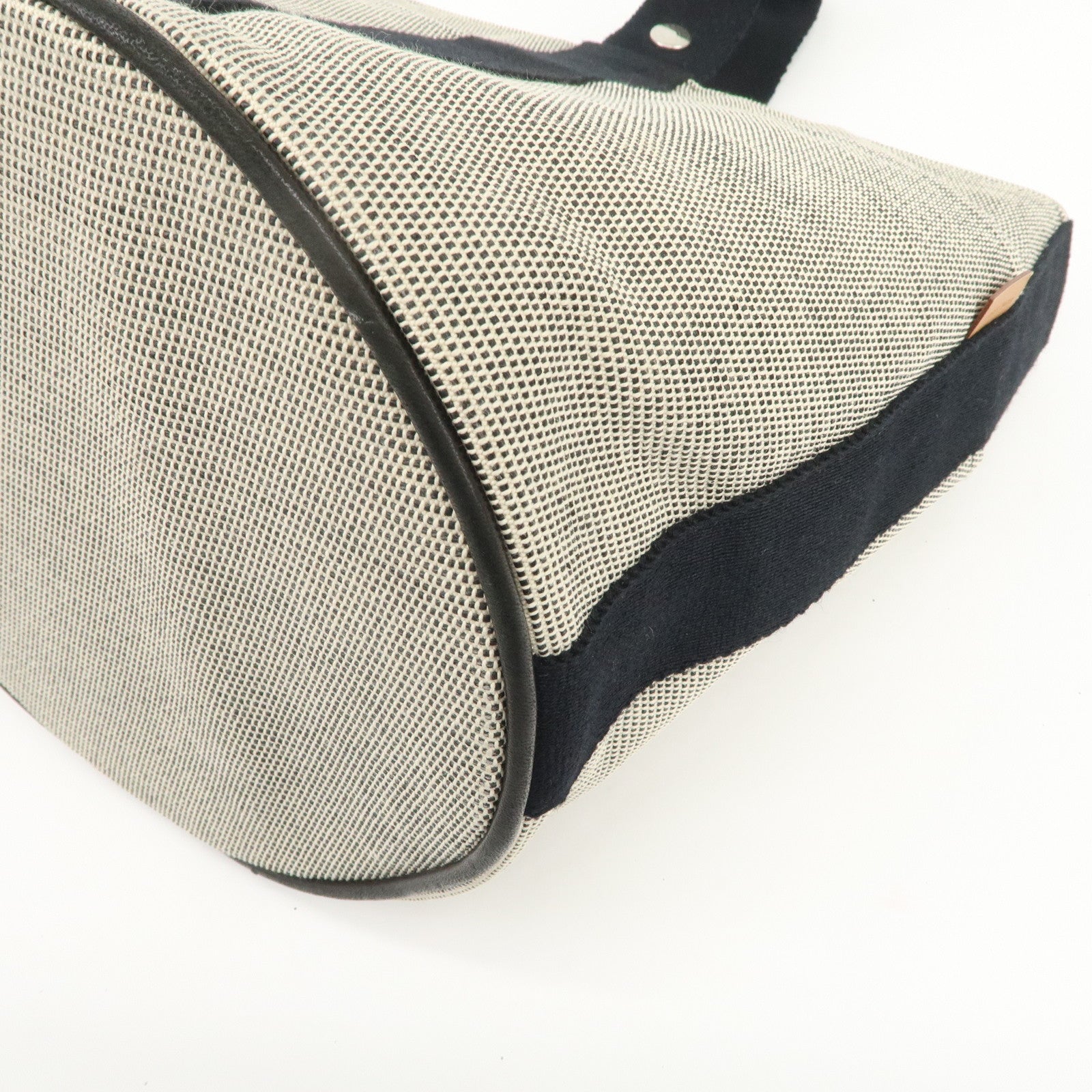 HERMES Saxo MM Toile H Hand Bag Bucket Bag Ivory Black